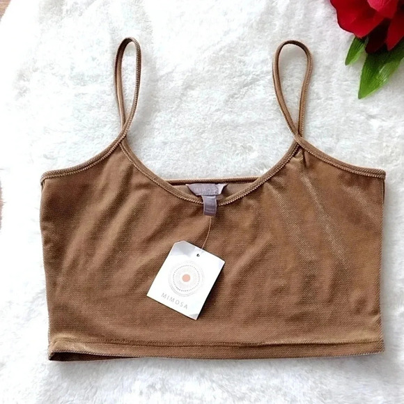 NWT Mimosa Velour Crop Top Camel Brown - Picture 1 of 10